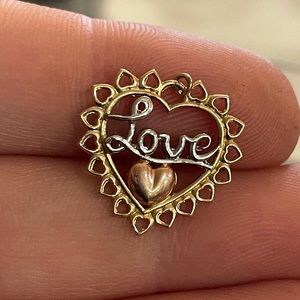 10K Tri-Tone Solid Gold Romantic Love Pendant • RETAIL $340